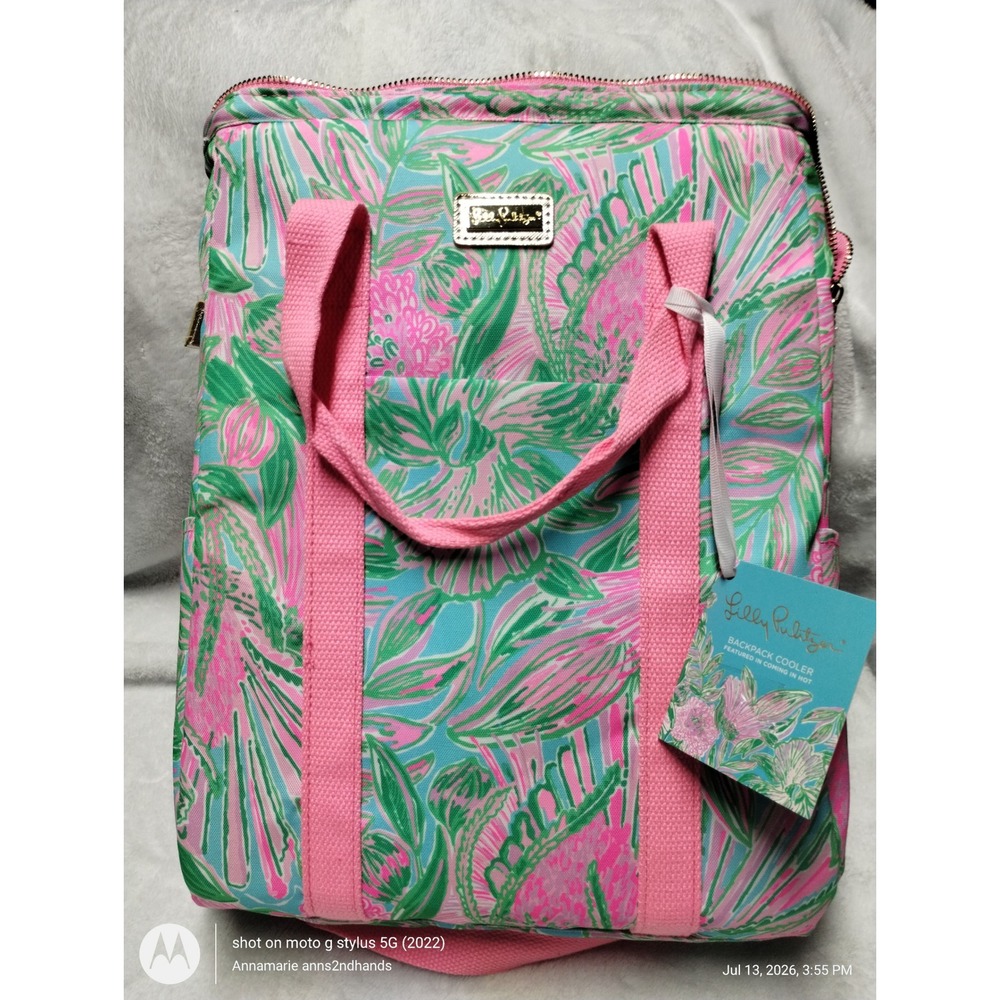 Lilly Pulitzer Coming In Hot Backpack Cooler Insulated Floral Bag Pink Green NEW